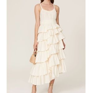 ULLA JOHNSON Estela White Ruffle midi dress tiered Sz 4 small